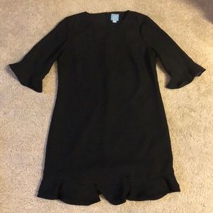 Black ruffle skirt crepe dress